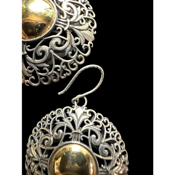 Sterling Silver & 14k Gold Ornate Filigree Drop Dangle Earrings & Pendant - Picture 9 of 9